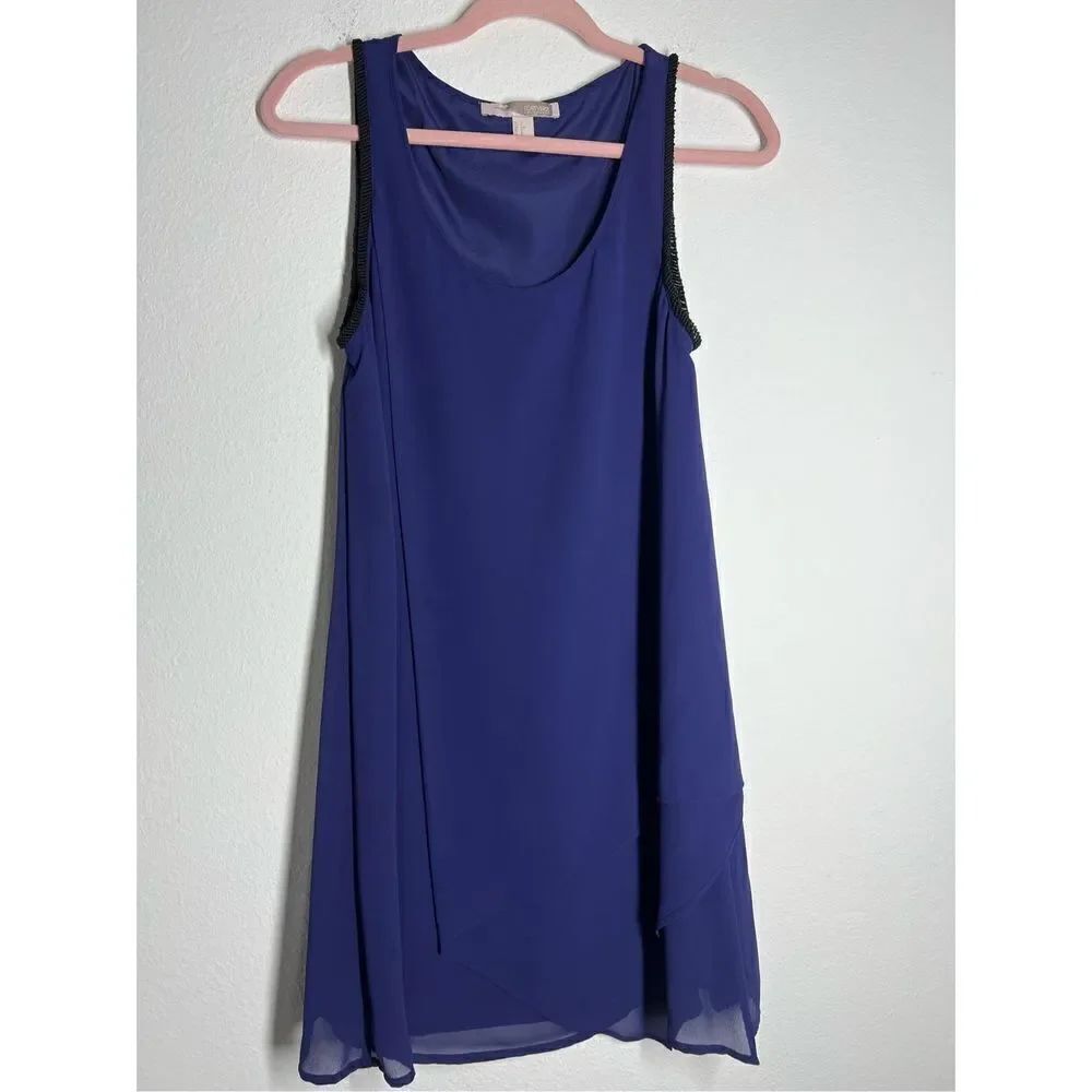 FOREVER 21 Contemporary blue flowy sleeveless dress with beaded sleeve trim Size